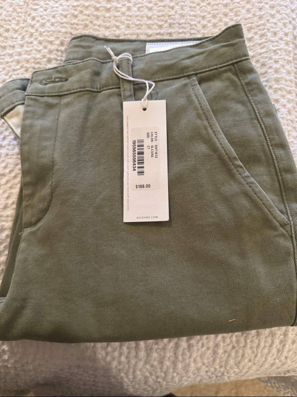 Ag Adriano Goldschmied Olive Green Chino Pants